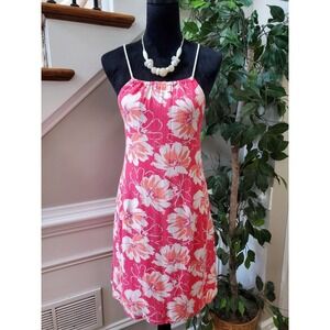 Hollister Women Pink Floral Viscose Halter Neck Sleeveless Knee Length Dress M